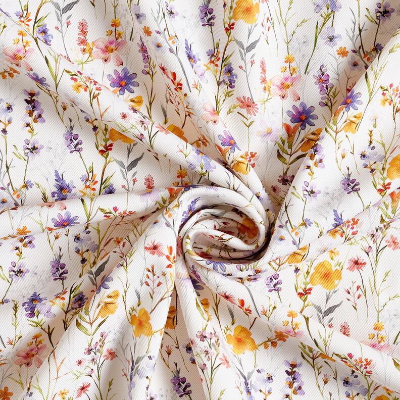 Sisustuskangas Puuvillatoimikas Villikukat &ndash; norsunluu/lila,  image number 3