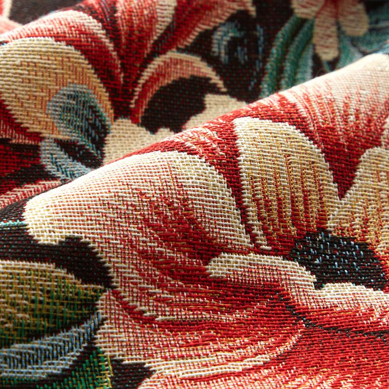 Sisustuskangas Gobeliini Lumoavat kukat – musta/punainen,  image number 2