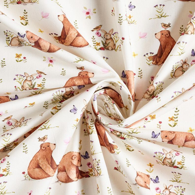 Puuvillapopliini Jänis ja karhu Digitaalipainatus – norsunluu,  image number 3