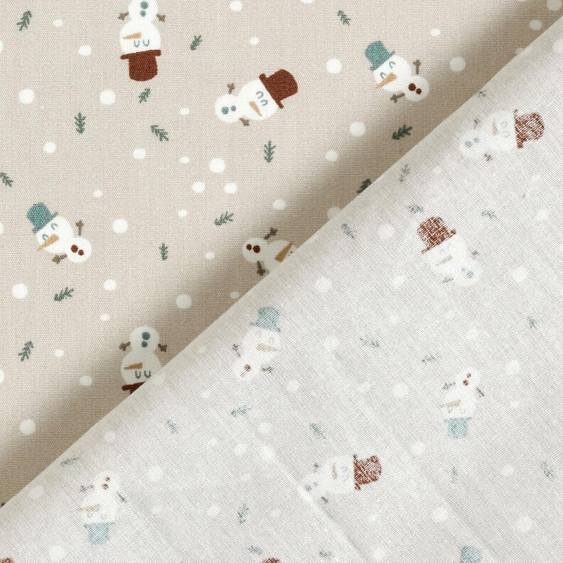 Puuvillakangas Popliini Söpöt lumiukot – vaalea ruskeanharmaa,  image number 4