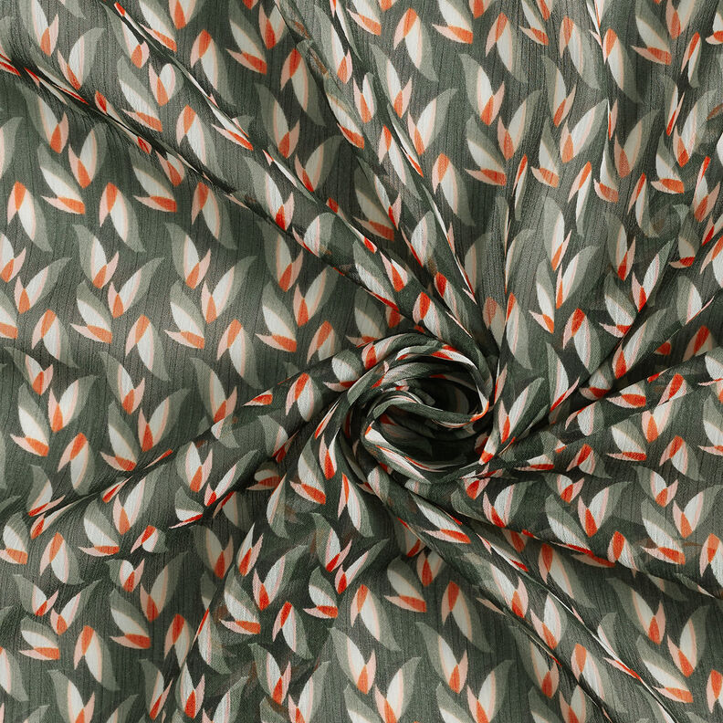 Kreppisifonki lehtikuvio – musta/kaisla,  image number 3