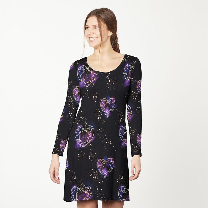 Puuvillajersey Origami-syd&auml;met ja kultaiset pilkut | Glitzerp&uuml;ppi &ndash; musta/lila,  image number 5