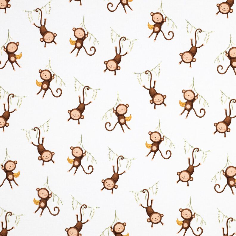 GOTS Puuvillajersey Apinat viidakossa Digitaalipainatus | Poppy Fabrics &ndash; valkoinen/tummanruskea,  image number 1