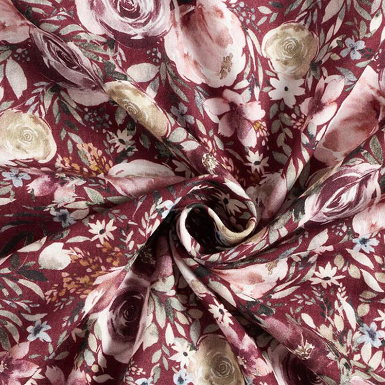 Musliini-/kaksikerroksinen kangas akvarelliruusut Digitaalipainatus – bordeauxin punainen,  image number 4