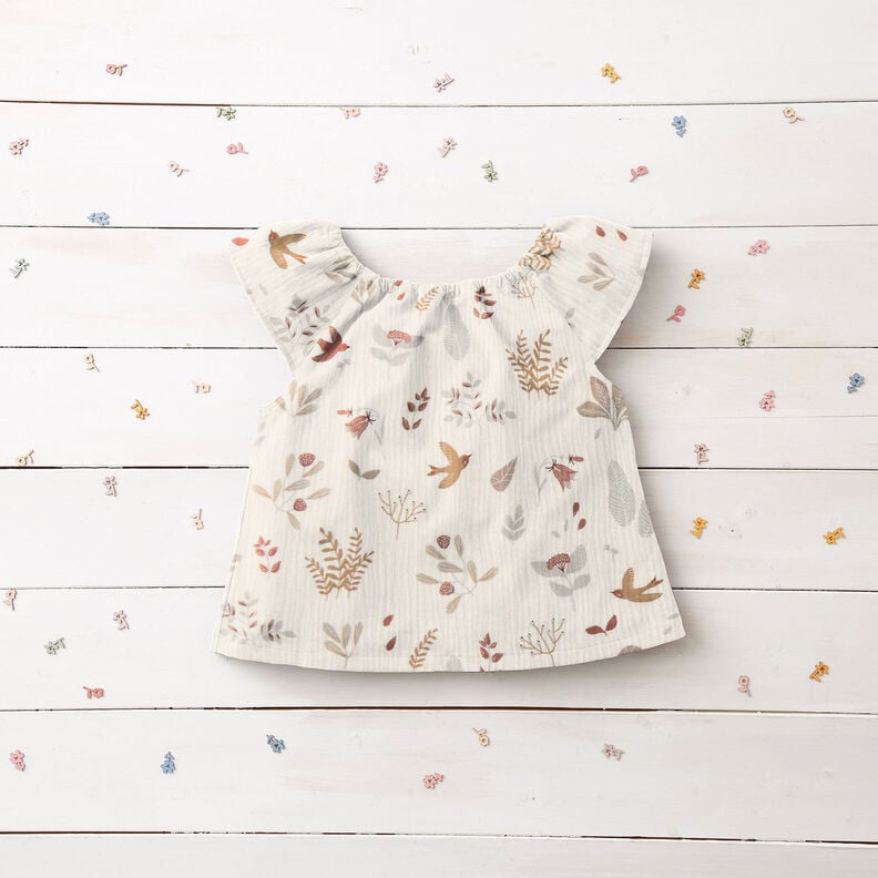 Musliini-/kaksikerroksinen kangas Mets&auml;n kasvit &ndash; villanvalkoinen,  image number 6