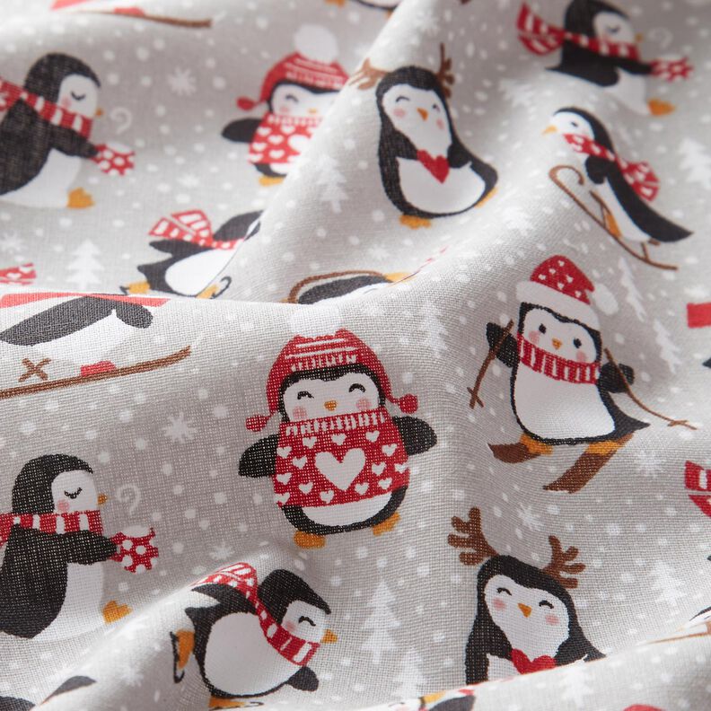 Puuvillakangas Kretonki Pingviinit – hopeanharmaa,  image number 2