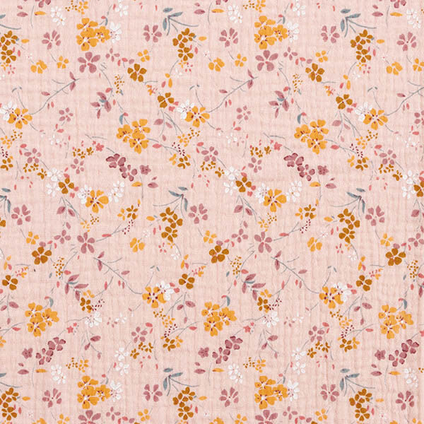Musliini-/kaksikerroksinen kangas romanttiset kukkaköynnökset – roosa,  image number 1