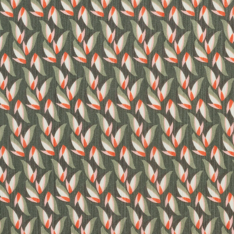 Kreppisifonki lehtikuvio – musta/kaisla,  image number 1