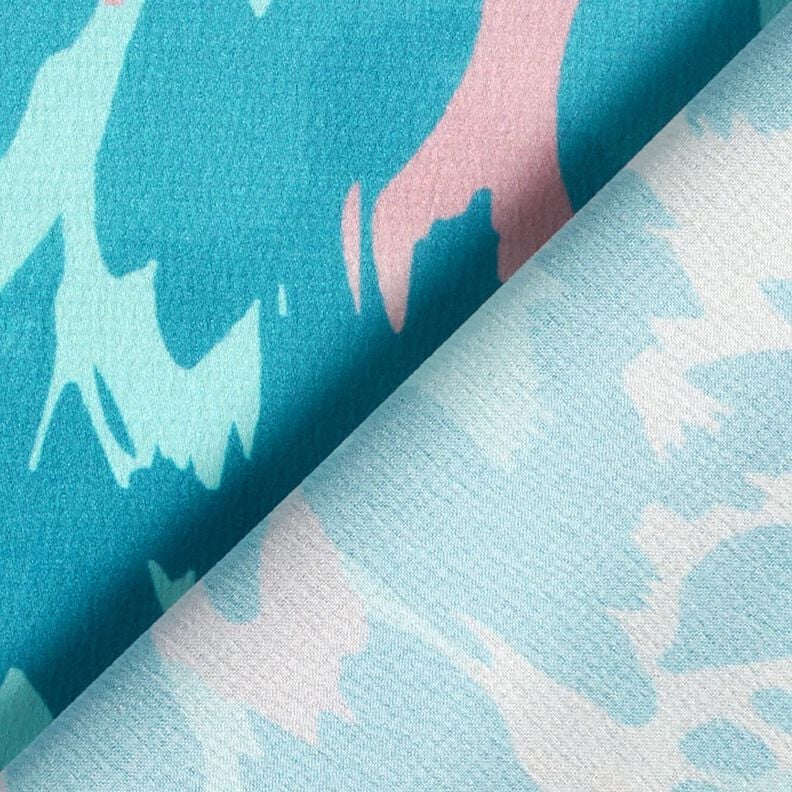 Kreppisatiini Abstraktit ter&auml;lehdet &ndash; turkoosi/kerma,  image number 4