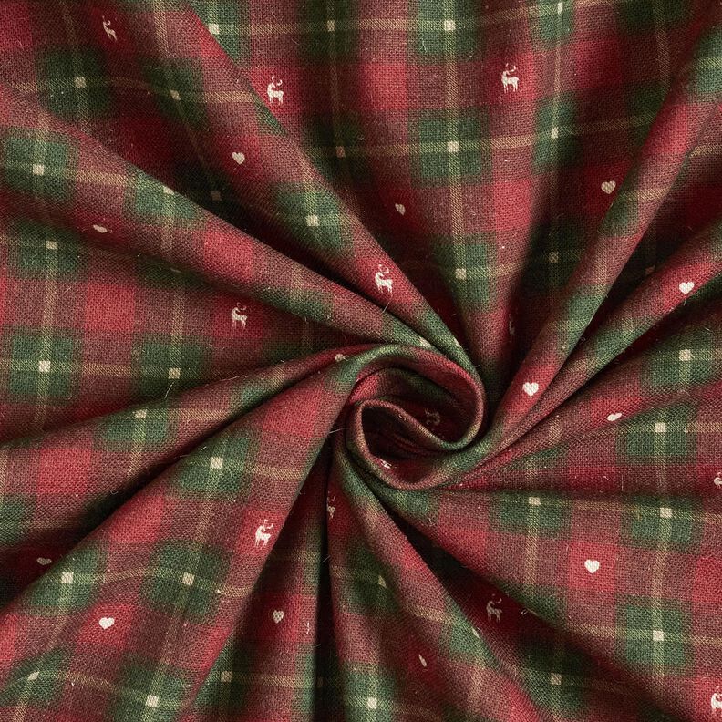 Sisustuskangas Puolipanama Ruutu ja syd&auml;met &ndash; tummanpunainen/tumma m&auml;nty,  image number 3