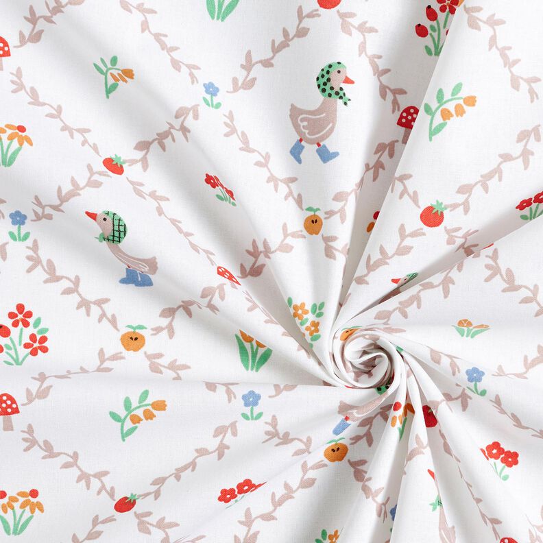 Puuvillapopliini Maalaistalo ja hanhet – norsunluu/tumma beige,  image number 3