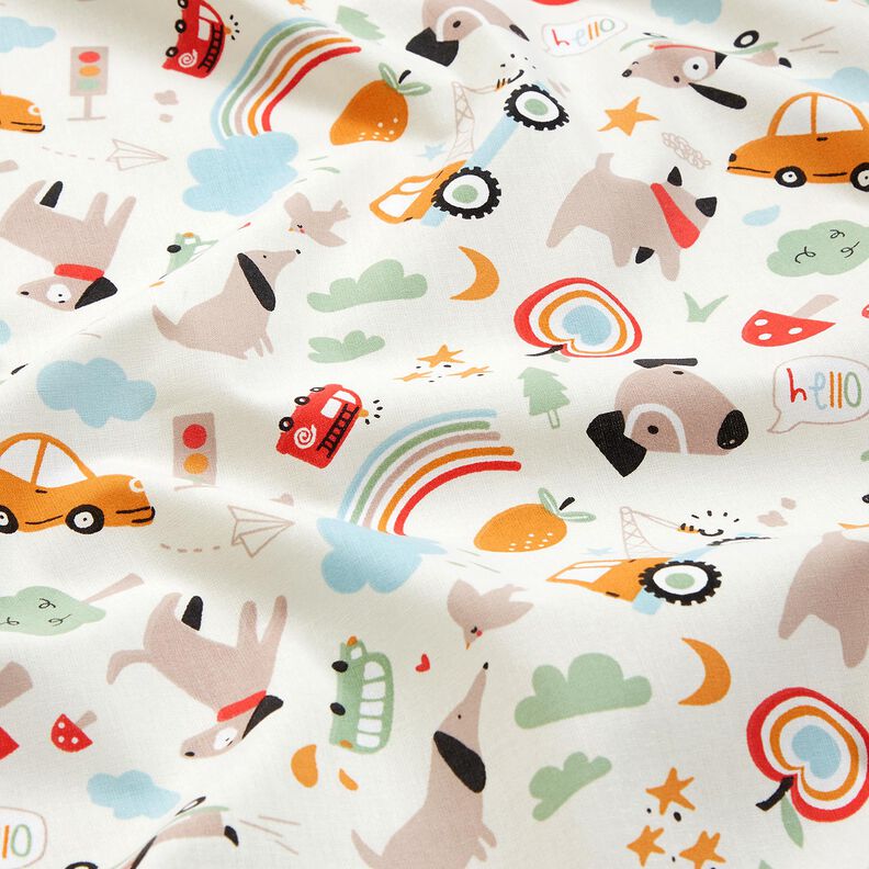 Puuvillapopliini Koirat liikkeellä– villanvalkoinen,  image number 2