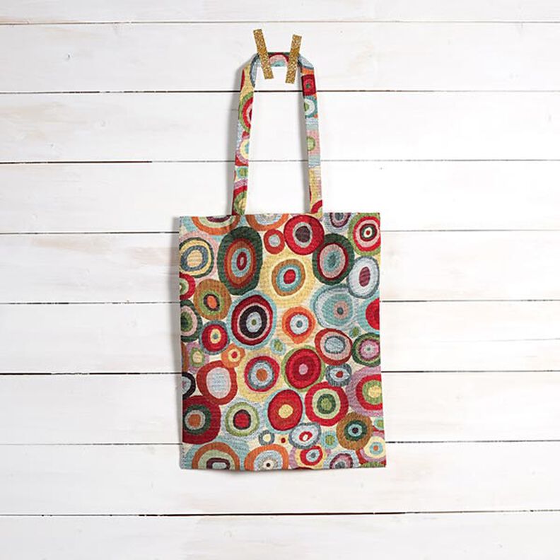 Sisustuskangas Gobeliini Värikkäät ympyrät – vaalea beige/karmiininpunainen,  image number 8