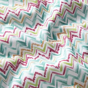 Puuvillapopliini Siveltimen veto Siksak Digitaalipainatus – valkoinen/eukalyptus, 