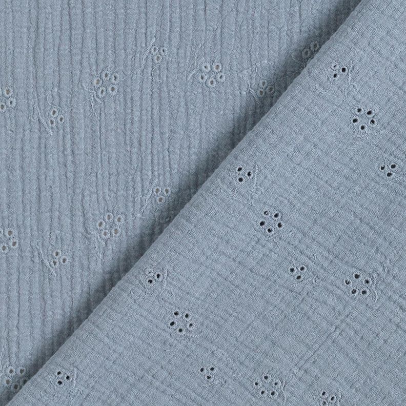 Musliini-/kaksikerroksinen kangas Reikäkirjonta Kukkaköynnökset – siniharmaa,  image number 4