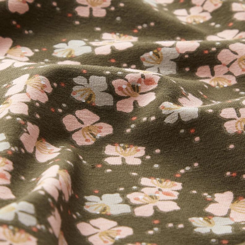 Puuvillajersey Suloiset kukkaset – khaki,  image number 2