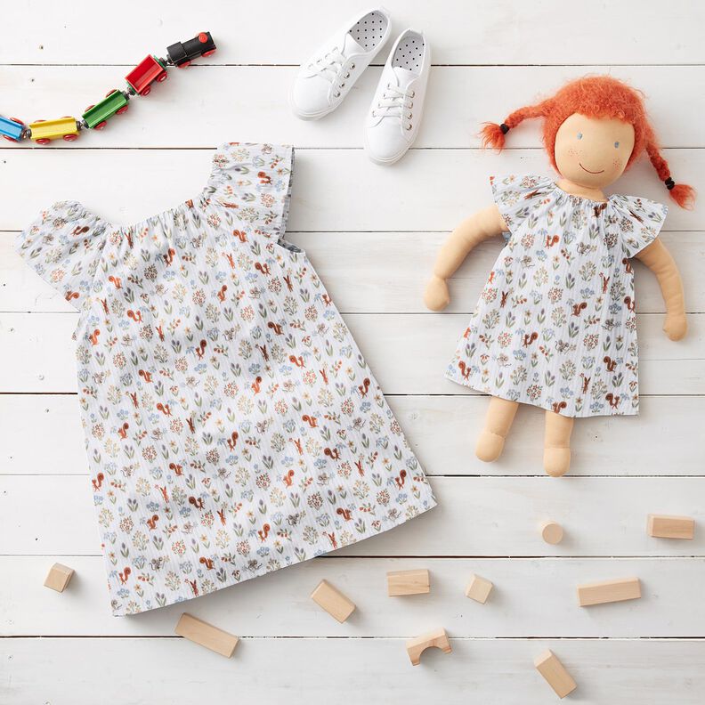 Musliini-/kaksikerroksinen kangas Orava ja hiiri – valkoinen,  image number 5