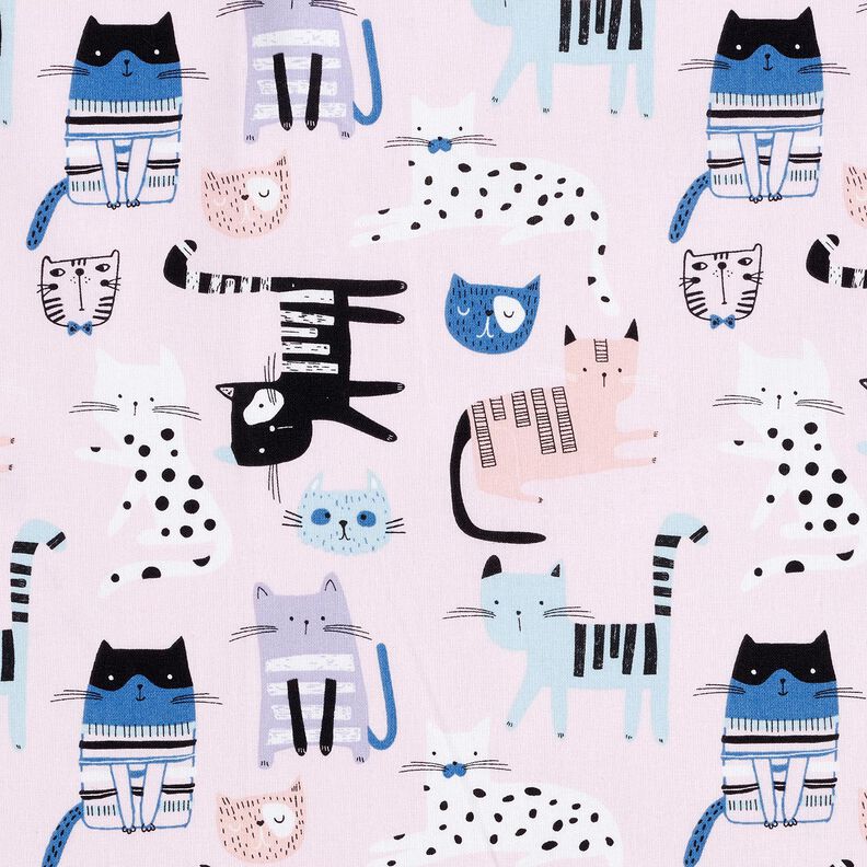 Puuvillakangas Kretonki Abstraktit kissat – vaaleanpunainen/valkoinen,  image number 1