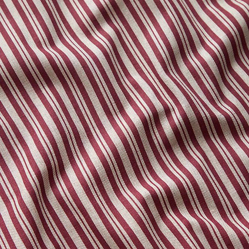 Sisustuskangas Puolipanama Ohuet raidat – bordeauxin punainen/luonnonvärinen,  image number 2