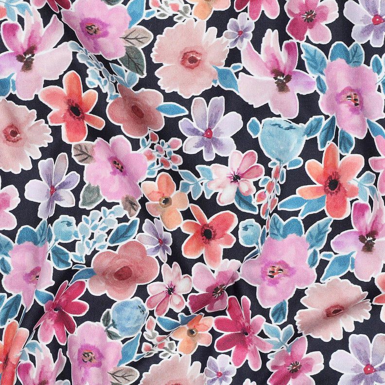 Puuvillapopliini Kukat | Poppy Fabrics &ndash; sinimusta,  image number 2
