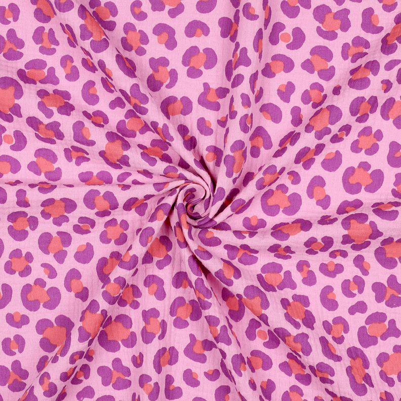 Musliini-/kaksikerroksinen kangas Värikäs leopainatus | Poppy Fabrics – pastellivioletti/punalila,  image number 3