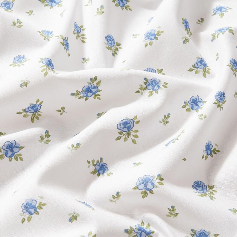 Puuvillapopliini Herkät ruusut – vaaleansininen/valkoinen,  image number 2