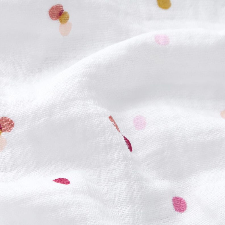 Musliini-/kaksikerroksinen kangas Värikkäät pilkut – valkoinen,  image number 2