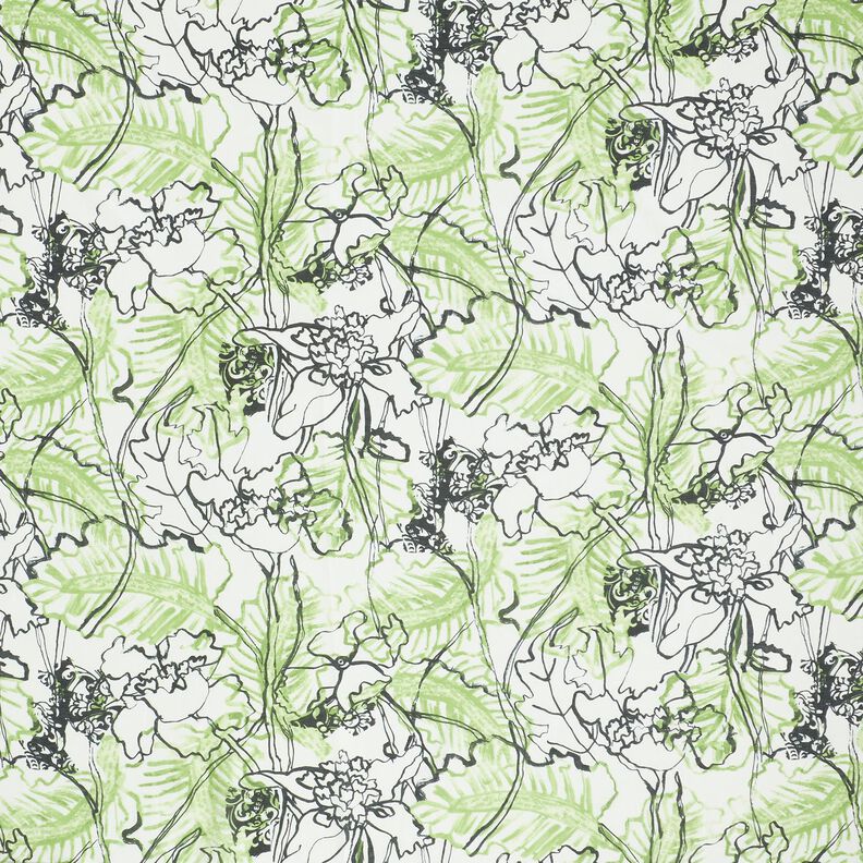 Puuvilla-silkkisekoite Abstraktit kukat – norsunluu/keväänvihreä,  image number 1