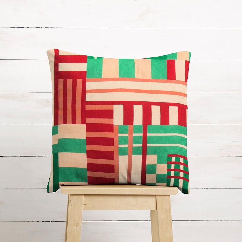 Sisustuskangas Puolipanama Modernit muodot &ndash; katajanvihre&auml;/tummanpunainen,  image number 10