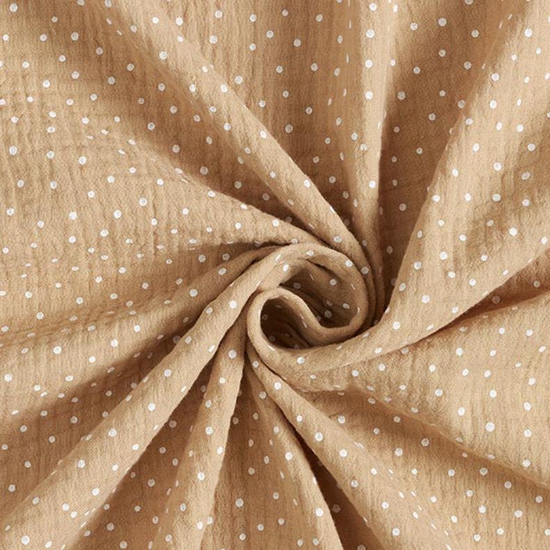 Musliini-/kaksikerroksinen kangas Pikkupilkut – beige/valkoinen,  image number 3