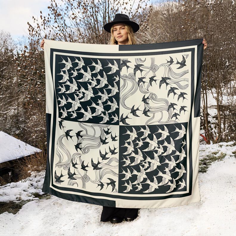 Satiinipaneeli Pääskyset | Katia Fabrics – antrasiitti/kerma,  image number 5