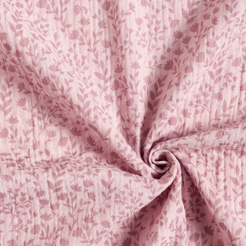 Musliini-/kaksikerroksinen kangas kaksiväriset kukkaköynnökset – vaalea vanharoosa,  image number 3