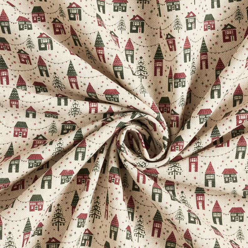 Sisustuskangas Puolipanama Talvikylä – luonnonvärinen/tumma mänty,  image number 3