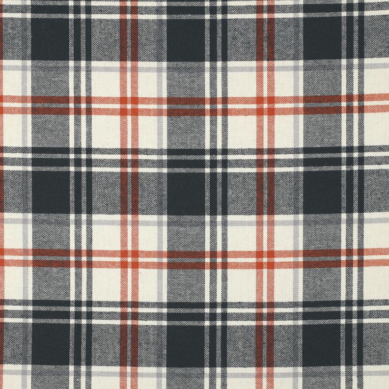 Puuvillaflanelli Ruutu ja kalanruotokuvio – sinimusta/kerma,  image number 1