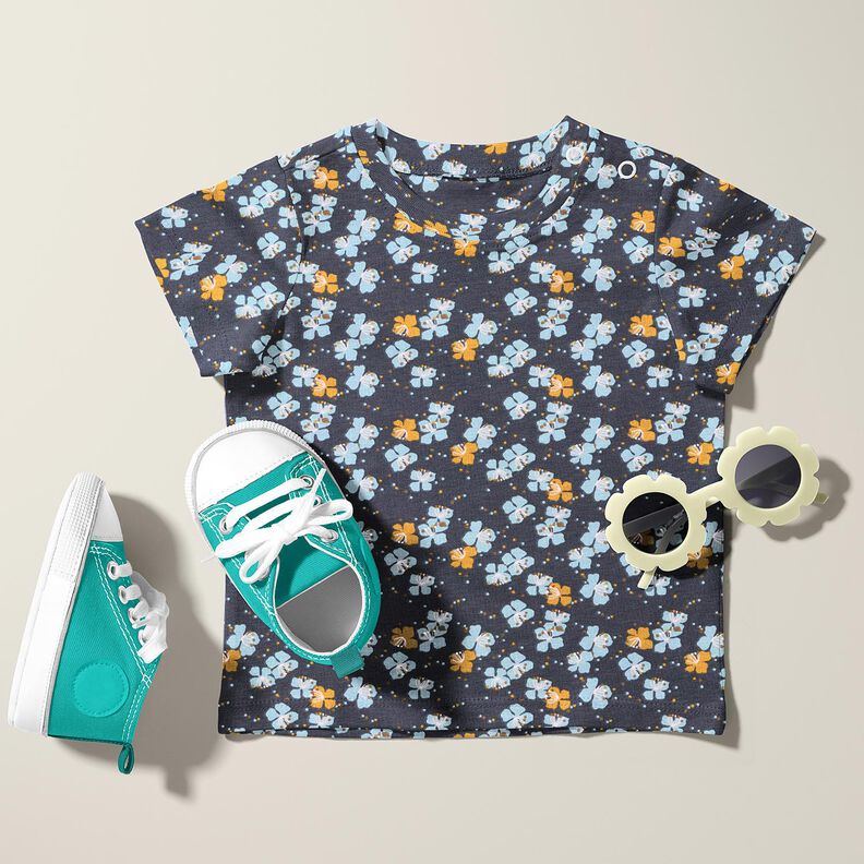 Puuvillajersey Suloiset kukkaset – sinimusta,  image number 5