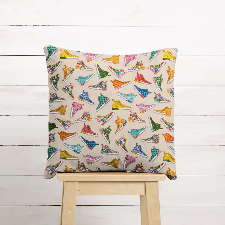 Puuvillakangas Kretonki Värikkäät lenkkarit – vaalea beige,  image number 7