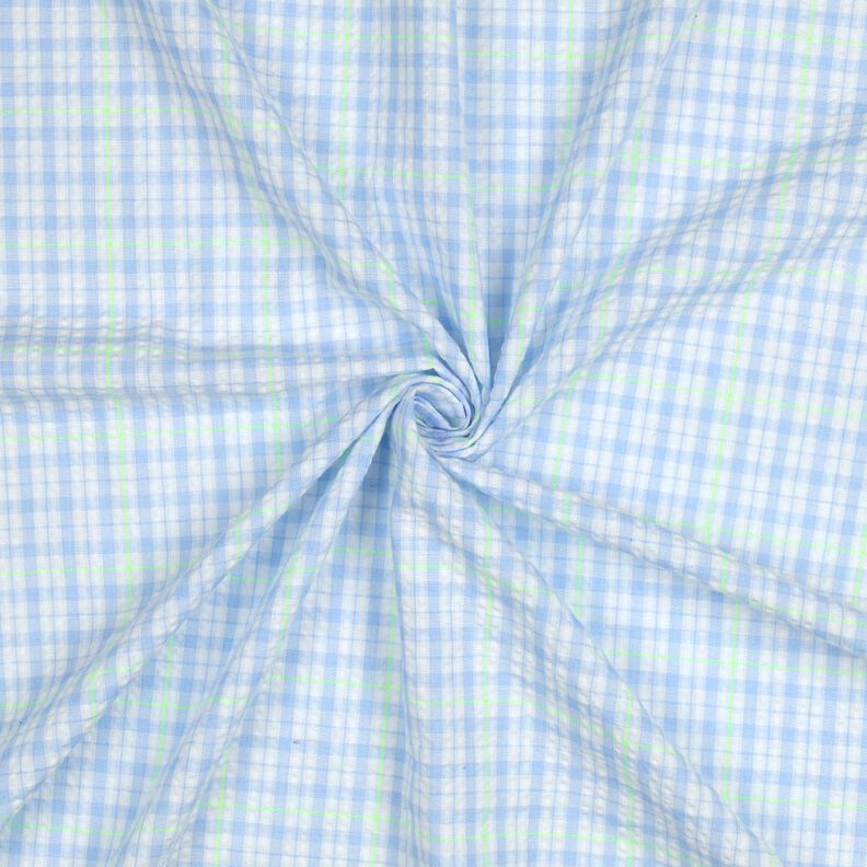 Seersucker Puuvillasekoite Check – vaaleansininen/vihreä neon,  image number 3