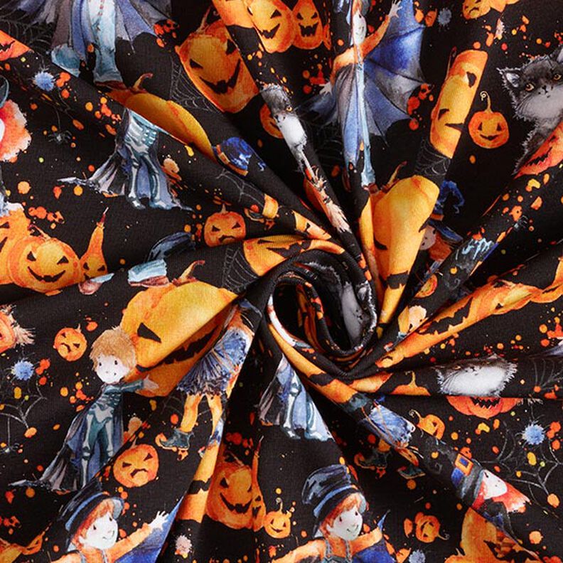 Puuvillajersey Halloween Digitaalipainatus – musta,  image number 3