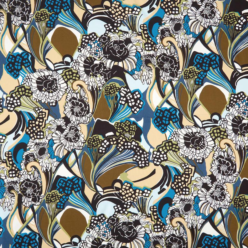 Viskoosikangas kukat ja lehdet – musta,  image number 1