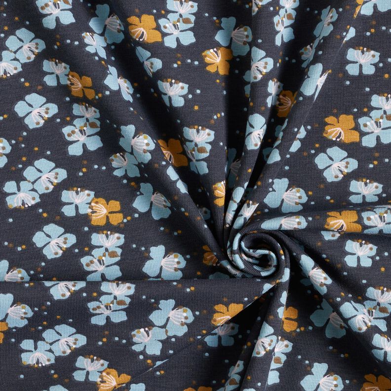 Puuvillajersey Suloiset kukkaset – sinimusta,  image number 3