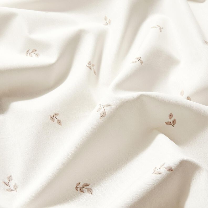 Puuvillapopliini Pienet lehtioksat – valkoinen/sumunharmaa,  image number 2