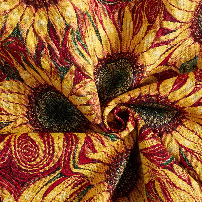 Sisustuskangas Gobeliini Auringonkukat – karmiininpunainen/auringonkeltainen,  image number 3