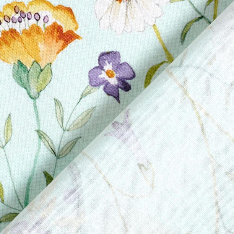 Puuvillakangas Popliini Villikukat – vaalea minttu/laventeli,  image number 4