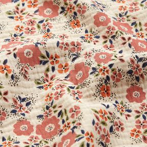 Musliini-/kaksikerroksinen kangas Kukkameri – vaalea ruskeanharmaa, 