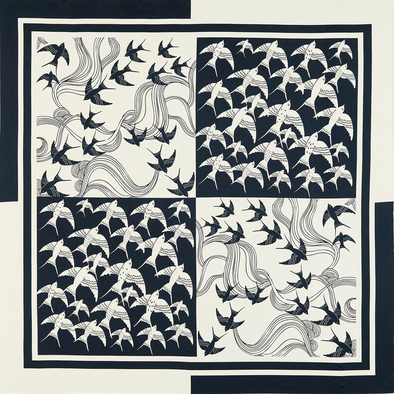 Satiinipaneeli Pääskyset | Katia Fabrics – antrasiitti/kerma,  image number 1