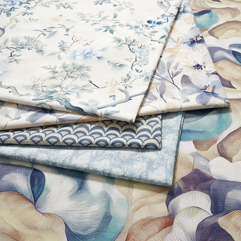 Sisustuskangas Puolipanama Abstrakti kasvi – sininen/kupari,  image number 5