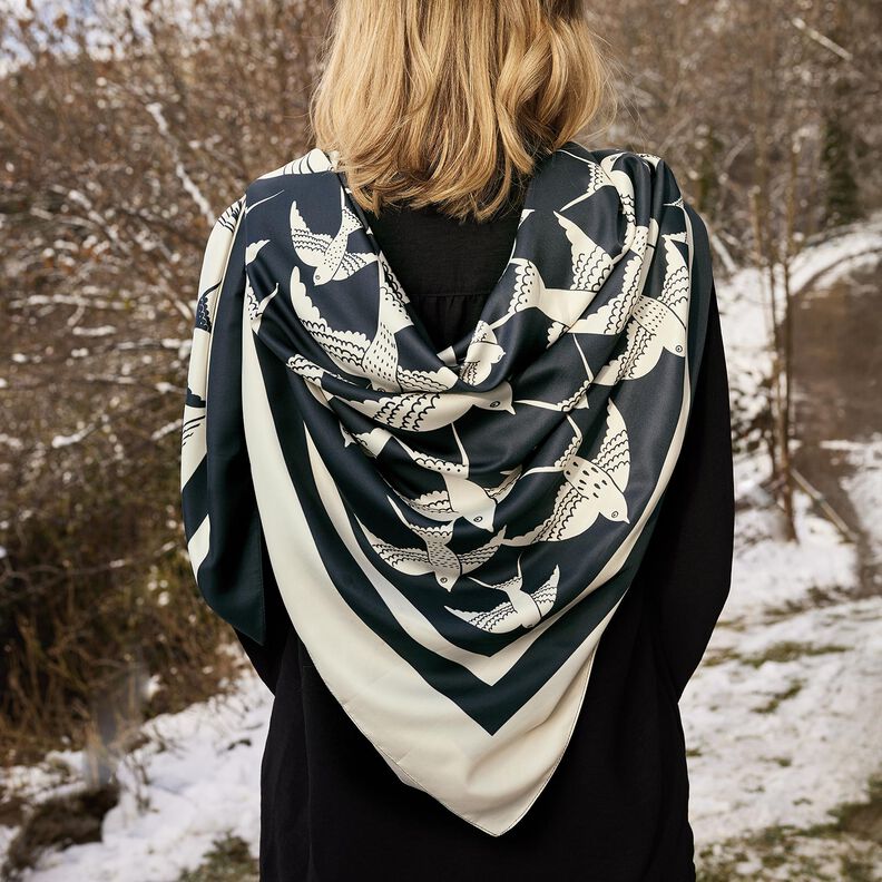 Satiinipaneeli Pääskyset | Katia Fabrics – antrasiitti/kerma,  image number 11