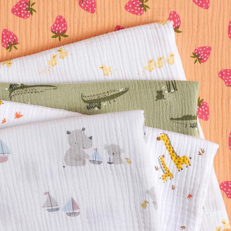 Musliini-/kaksikerroksinen kangas Sievät ankanpoikaset – valkoinen/kulta,  image number 5