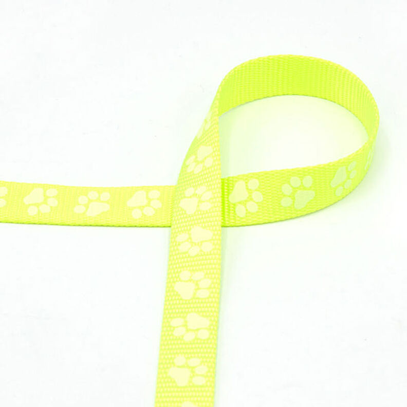 Heijastava kudottu nauha Koiran hihna Tassut [20 mm] – keltainen neon,  image number 2
