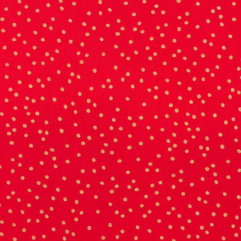 Puuvillakangas Popliini Hienot pilkut – punainen/kulta,  image number 1